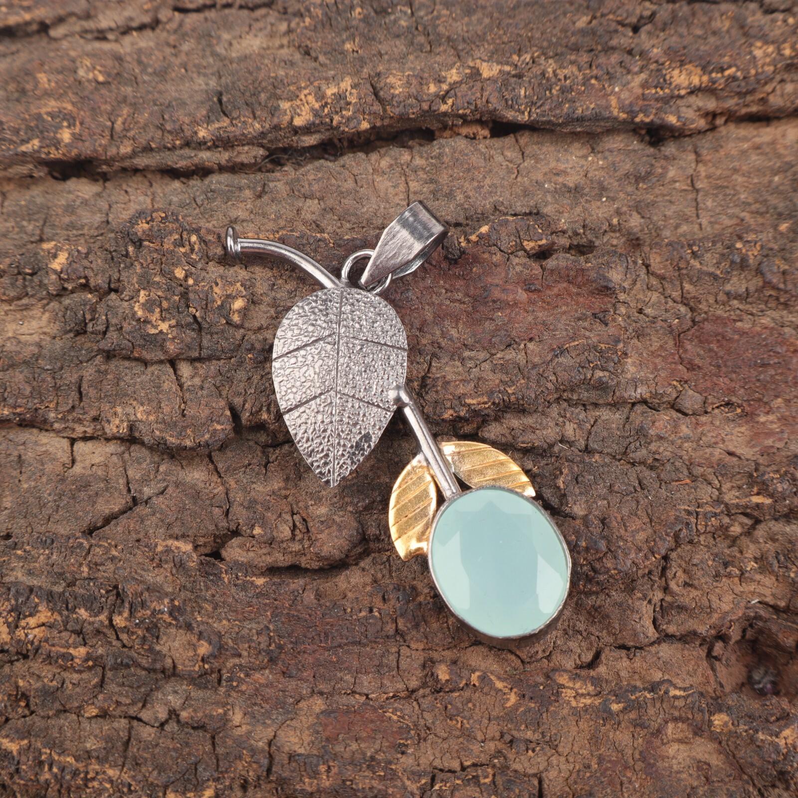 

Горловая чакра Овальный Натуральный Аквахалцедон 925 Серебро Свадебный подарок Бохо Подвеска PP-55-19