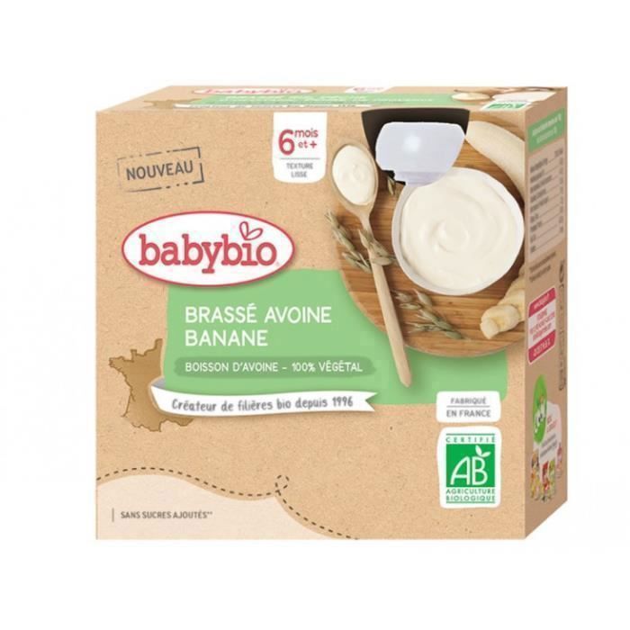Babybio - Gourde Brassé Avoine Banane - Bio - 4x85g - Dès 6 Mois