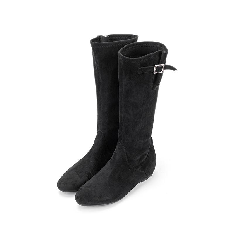 New Early Autumn Pleated Pile Fashion Boots Women's Versatile French Retro Belt Buckle Skinny Boots Western Boots Women's