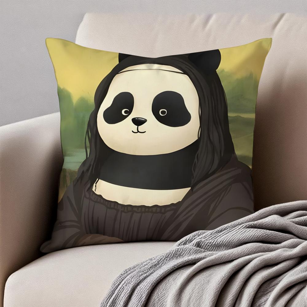 Retro Adorable Cute Panda Cartoon Art Cushion Cover Pillowcase Antidustmite Invisible Zipper Short Plush Sofa Cushion