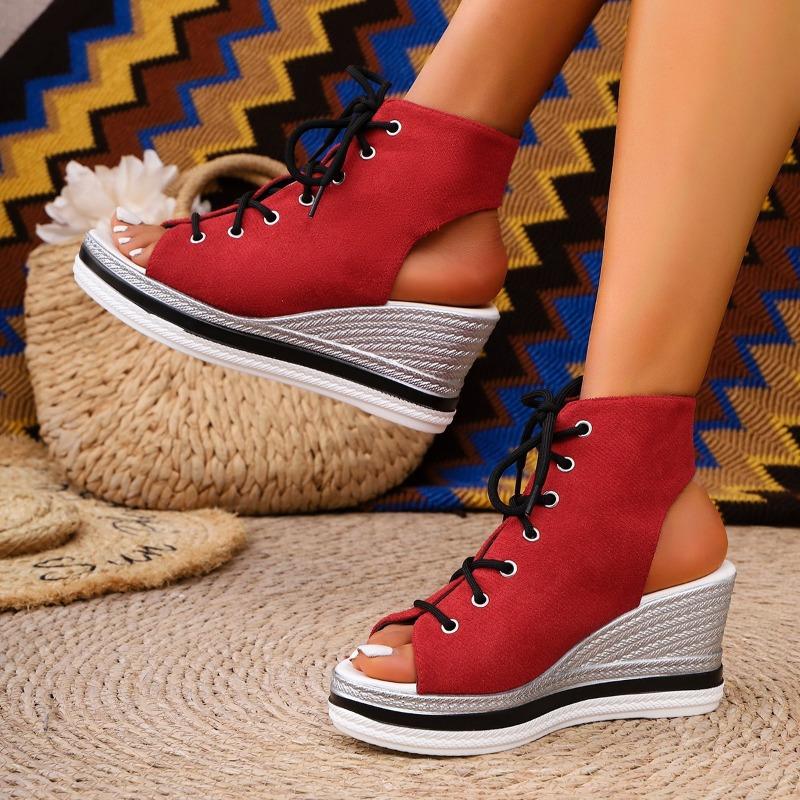 Leopard Print Large Size Wedge Heel Sandals Women's Summer New Muffin Platform Sandals