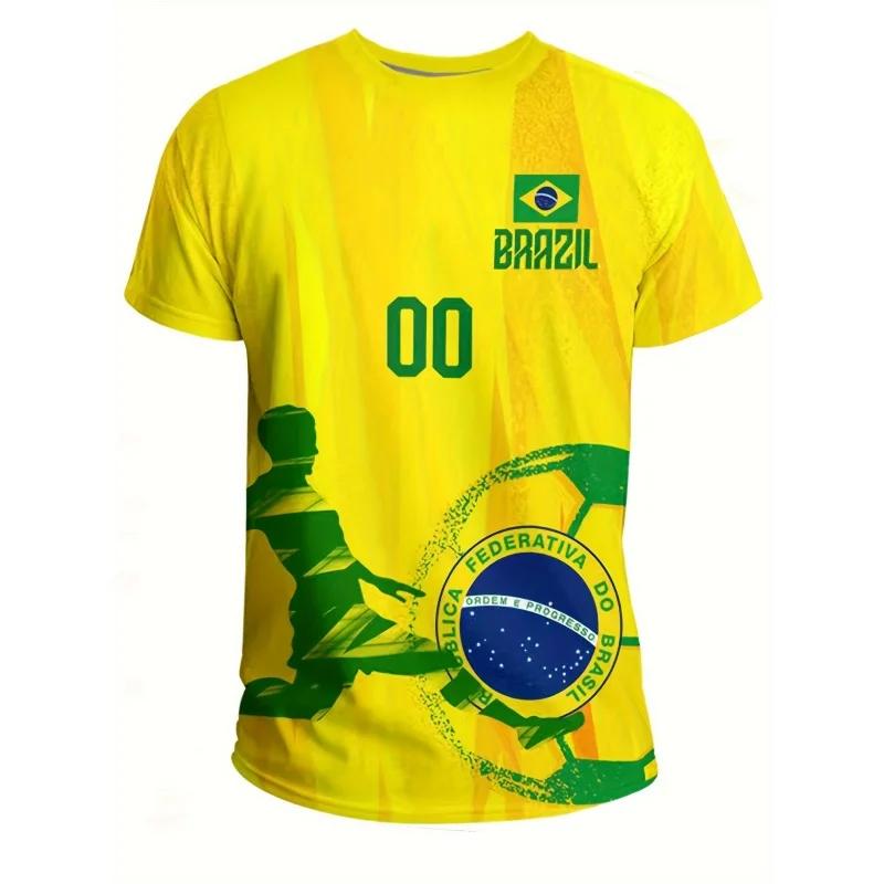 3D Printed Brazil Sports T-Shirt For Men Customized Pattern Tees Fashion Unisex Casual Street Round Neck Short Sleeve T Shirts