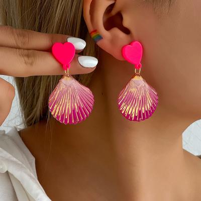 Bohemia Colorful Alloy Big Shell Earrings Statement Heart Dangle Drop Earrings For Women Fashion Beach Jewelry Gifts