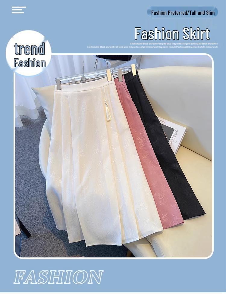 Summer Clearance: Women's Chinese Style High-Waisted Jacquard Midi Skirt - Slimming A-Line Pleated Design