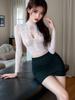 Secretary Lace Sheer Bodycon Short Dress Temptation Uniform Pajama Dress Two Piece Skirt Set For Women Sweet Korean N8SZ