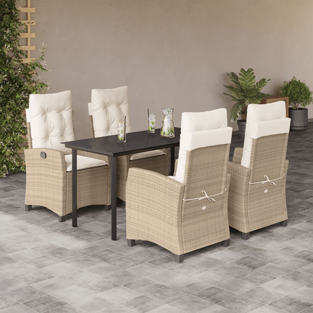 5 Piece Garden Dining Set with Cushions Beige Poly Rattan