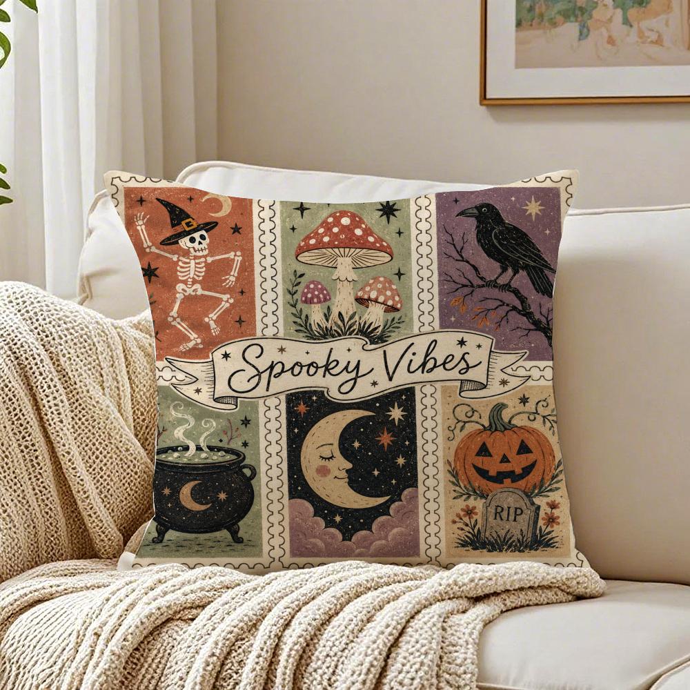 Spooky Cute Halloween Ghost Cat Cushion Cover Breathable Organic Cushion Covers Machine Washable Wrinkle-Resistant Soft Durable