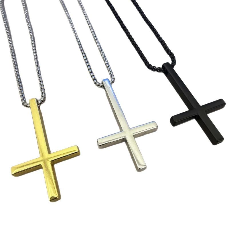 Goth Inverted Punk Cross Satanic Pendant Chain Necklace for Women Man Black Charm Upside Down Jewelry Accessories Gift Wholesale