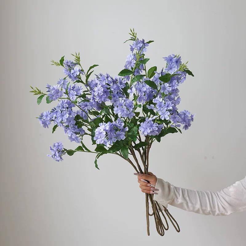 3Pcs/6Pcs Fake Silk Blue Flowers Artificial Plumbago Flower Realistic Blue & White Fake Floral Stems for Arrangements Home Decor