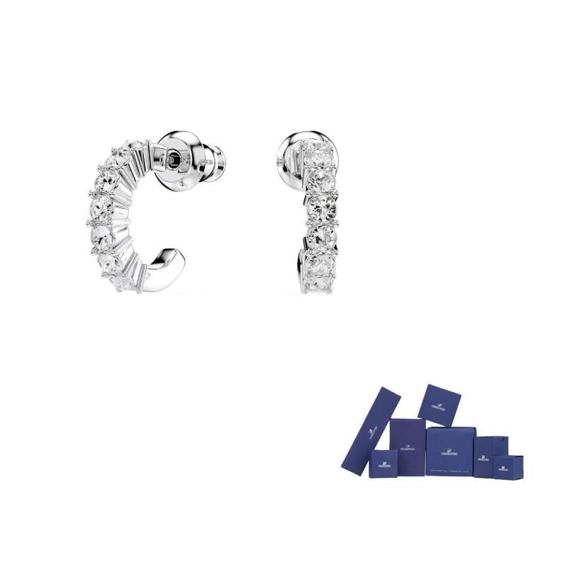 Swarovski Rhodium Plated, Faux Crystal Earrings Womens Silver F-Original brand box (color random)