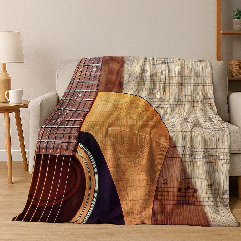 Tanzende Musik Musikalische Note Instrument Cartoon Flanell Decke, Gemütliche Weiche Überwurfdecke für Zuhause Schlafzimmer Bett Sofa Abdeckung Geschenk Kind