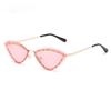  New Triangle Cat Eye Sunglasses Alloy Rimless Crystal Shiny Sun Glasses Female Unique Elegant Green Rhinestone Shades