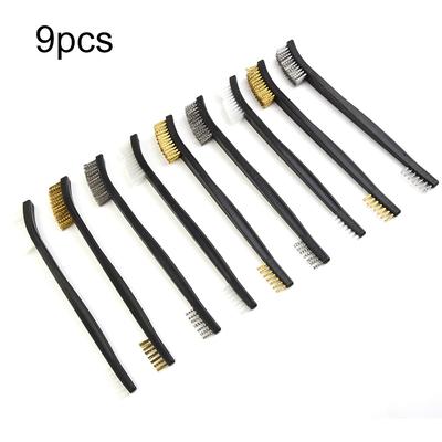 Wire Brushes Metal Rust and Dirt? No Problem with 9Pcs Mini Wire Brush Set Nylon Brass Steel Mix for Quick Cleaning