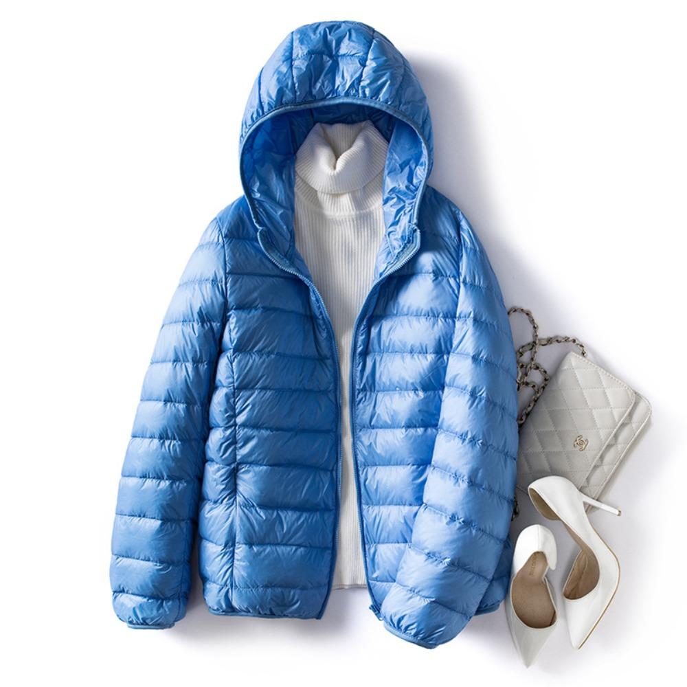 Women's Hooded Long Sleeve Jacket Regular Fit Casual Puffer Coat Zip Up Lightweight Down Outerwear
