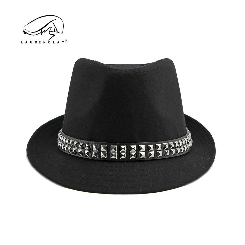 

British retro jazz hat men s autumn new black gentleman s hat hip-hop rivet hat top hat women s performance hat M（56-58cm） темно-коричневого кольору