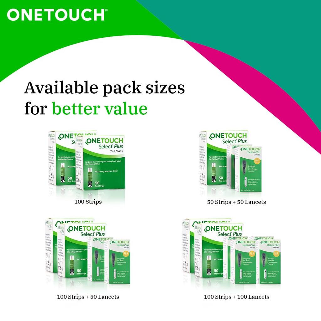 OneTouch Select Plus Blood Sugar Test Strips | Pack of 50 Strips | For use with OneTouch Select Plus Simple Glucometer