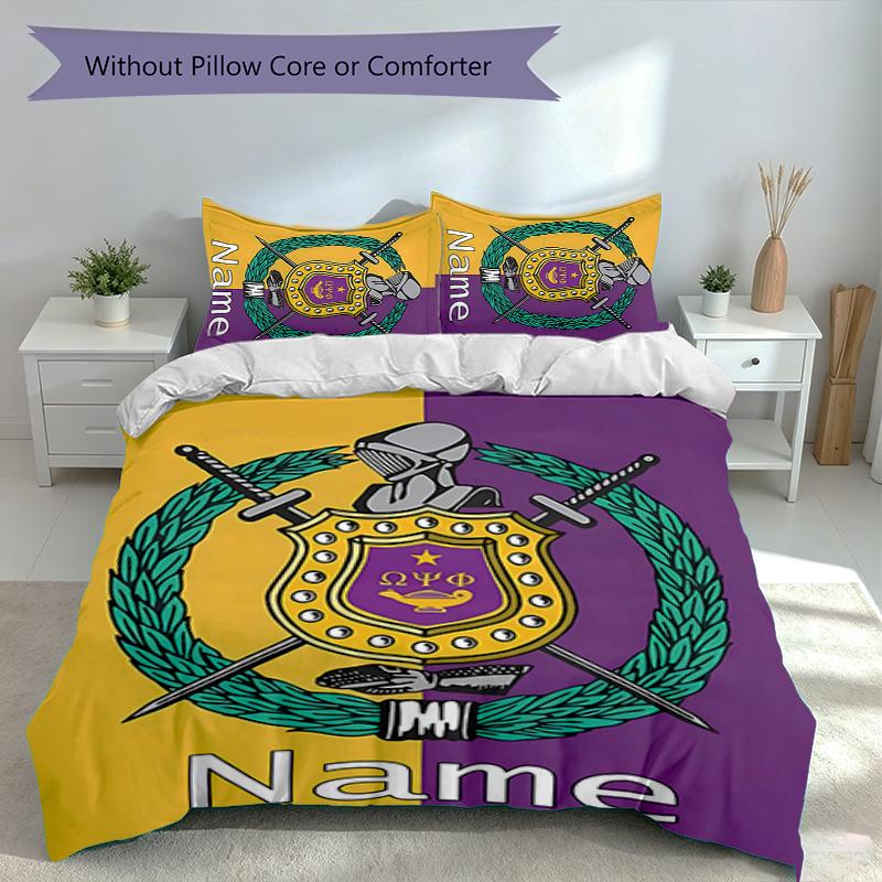 3pcs Custom Name Omega Psi Phi Bedding Set,Includes 1 Duvet Cover and 2 Pillowcases,All-season Bedroom Decor