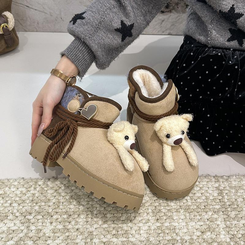 Women's Fur One Cartoon Cute Thick Bottom Winter Lightweight Warm Snow Boots Non-slip Wear Casual Sports Bread Cotton Shoes