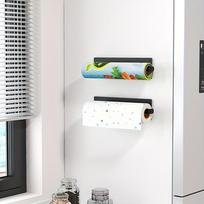 2pcs/set Kitchen Paper Towel Holder Magnetic Refrigerator Side Storage Rack Plastic Wrap & Roll Paper Organizer for Home Kitchen