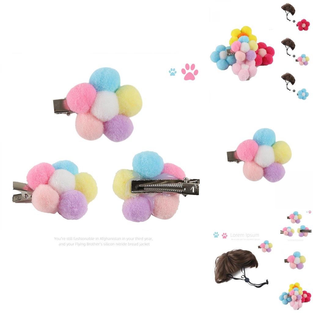 Charming Pet Wig Accessories Including Brown Bob Wig And Vibrant Flower Clips For Dogs And Cats