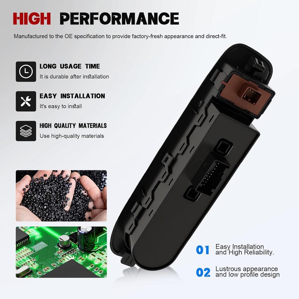 Driver Power Window Switch for 2018-2021 Jeep Compass, 6BZ27LXHAA | Front Left Switch with 2-AUTO Layout; Match OE, Mirror Controls and Rear