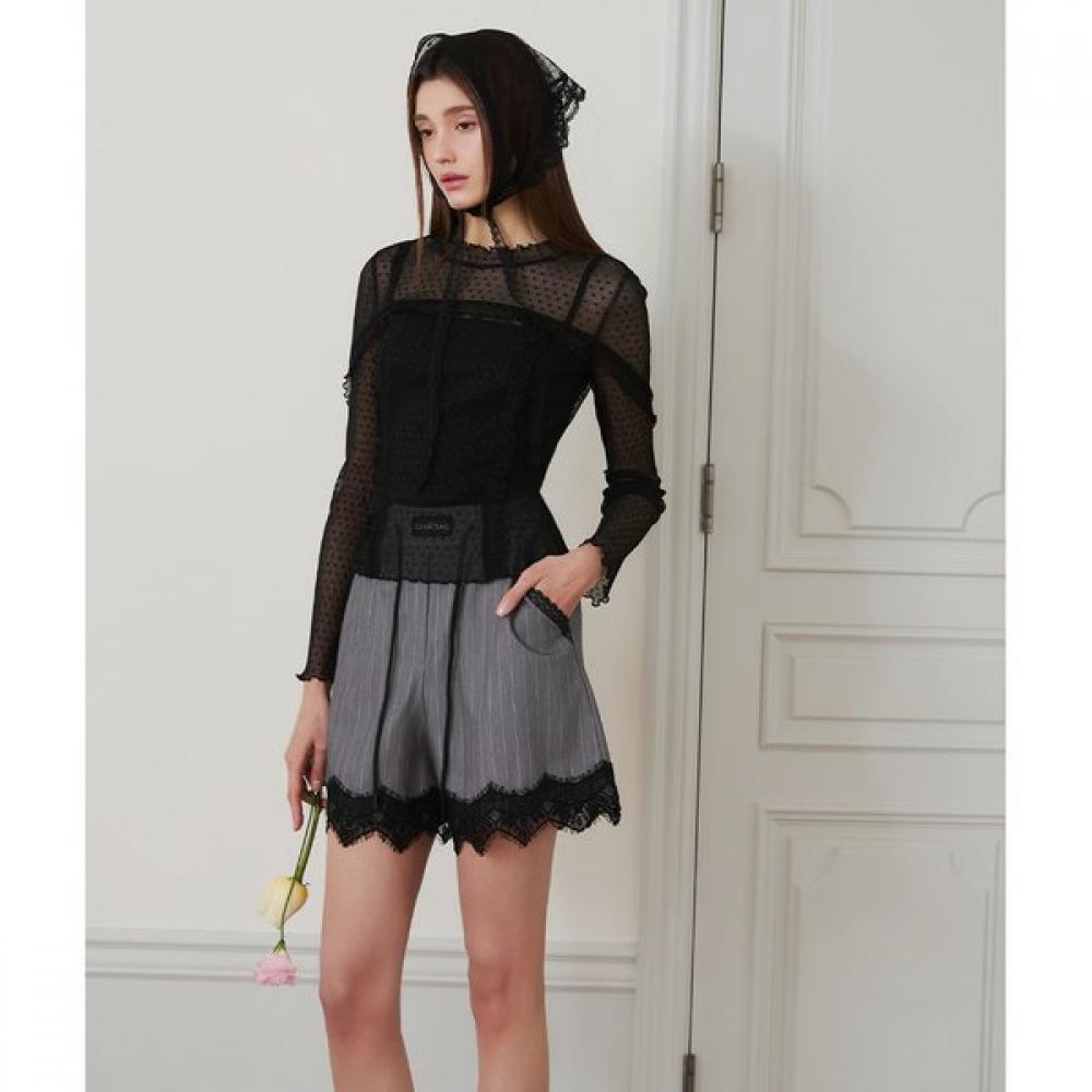 EGOIST Ruffle Mesh Long Sleeve T shirT  es2oTl03 