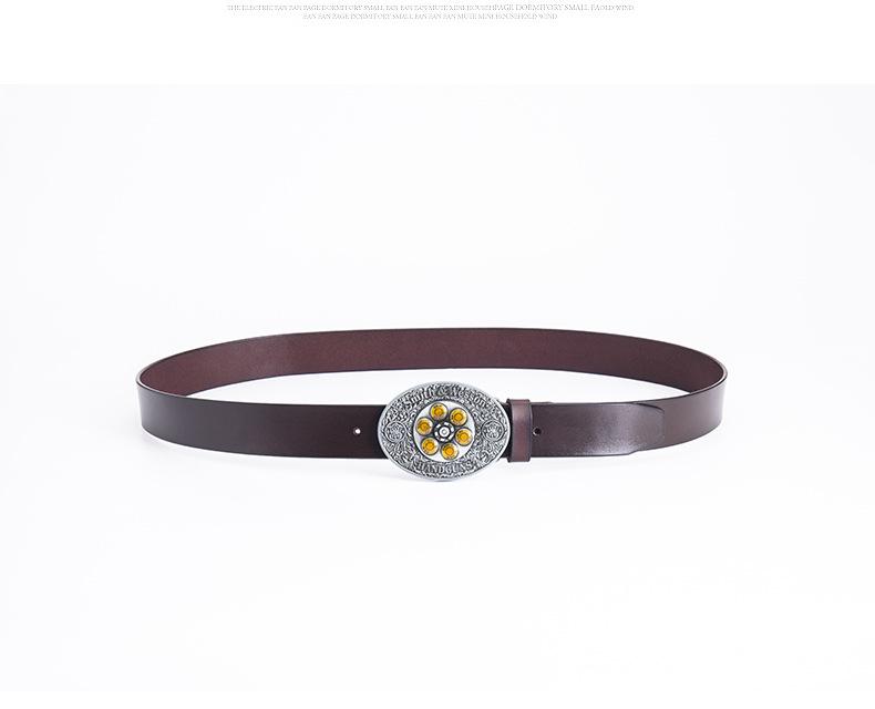 Black Cowhide Leather Belt with Bullet Pattern and Rotatable Buckle for Autumn/Winter