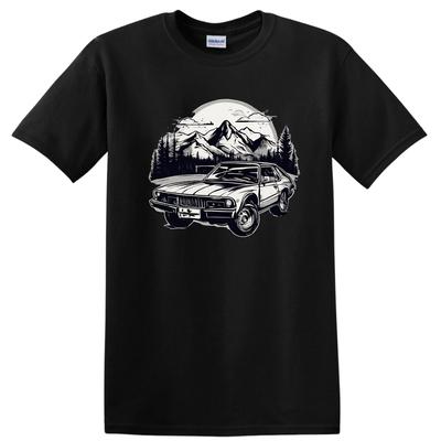 Vintage Car Mountain Adventure T Shirt Graphic Tee Outdoors Nature Design