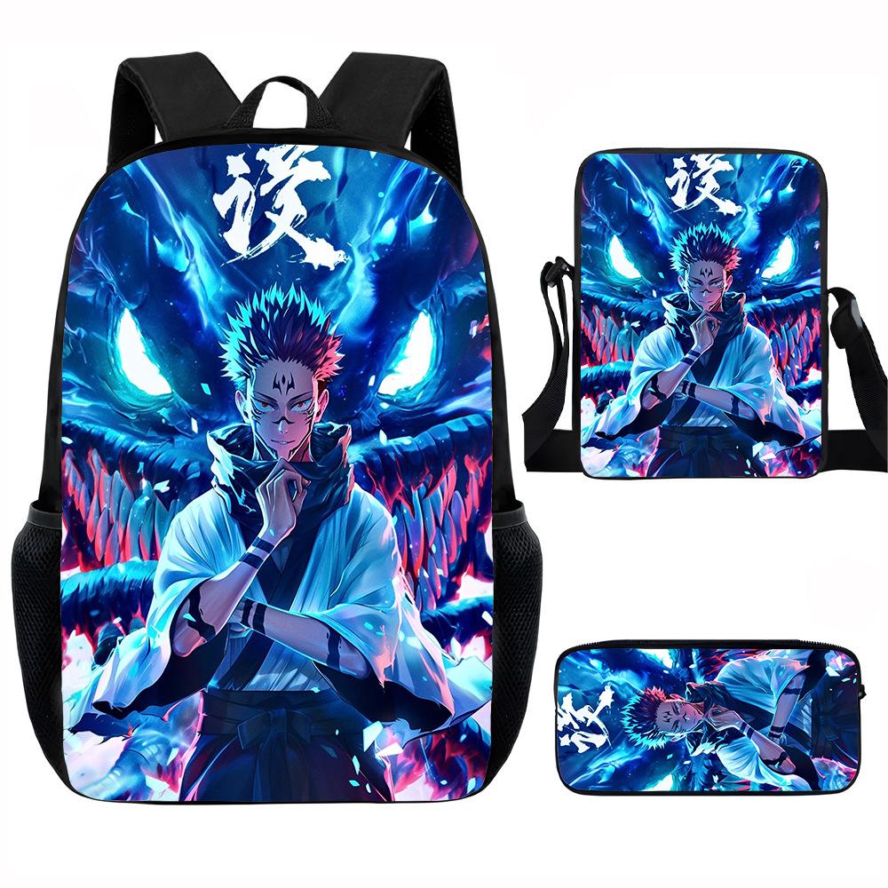 J-Jujutsu Kaisen 3pcs Set Backpack 40cm/15.7inch School Bags Shoulder Bag Pencil Case Computer Book Bag for Boys Girls Best Gift