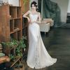 Lace Tube Top Light Wedding Dress 1011 New White Satin Wedding Bride Temperament Fishtail Host Dress Skirt