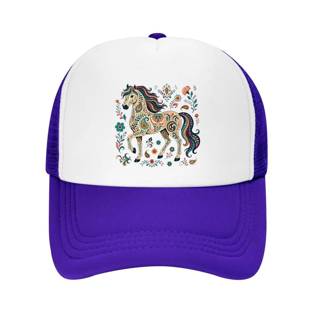 Bohemian Folk Art Horse Flourish Mesh Baseball Cap Casual Hat Outdoor  For Womens Unisex FeUnisex