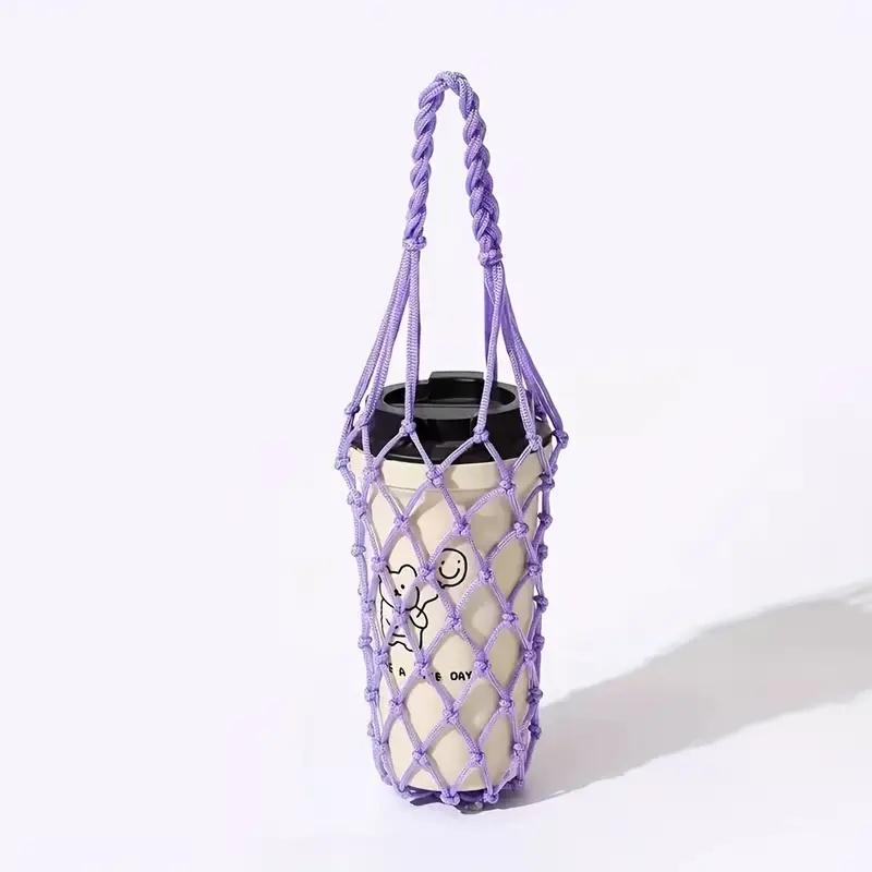 1pc Hand-Woven Net Bag Water Cup Drink Coffee Portable Bag Reusable Hand-Held Water Kettle Bag Bag Decorative Net Bag Storage