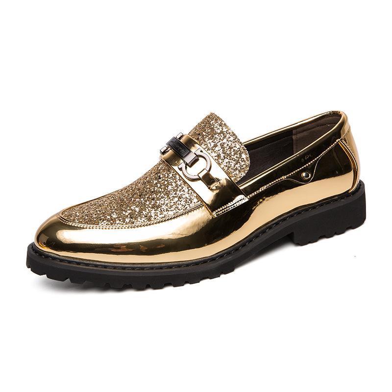 Chaussures de luxe pour coiffeur, chaussures de soirée pour hommes, chaussures de créateur à paillettes, chaussures classiques dorées italiennes pour hommes
