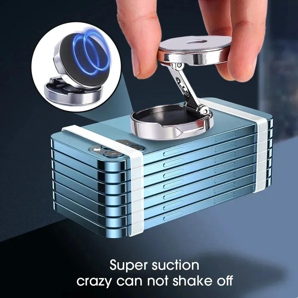 2pcs Strong Magnetic Car Phone Holder 720 Degree Foldable Mini Phone Stand Round Bracket Holder Support Phones Mount Universal