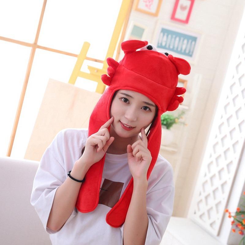 Crab Hood Hat with Moving Ears, Photo Props, Photo Props, Cartoon Hood Plush Hat