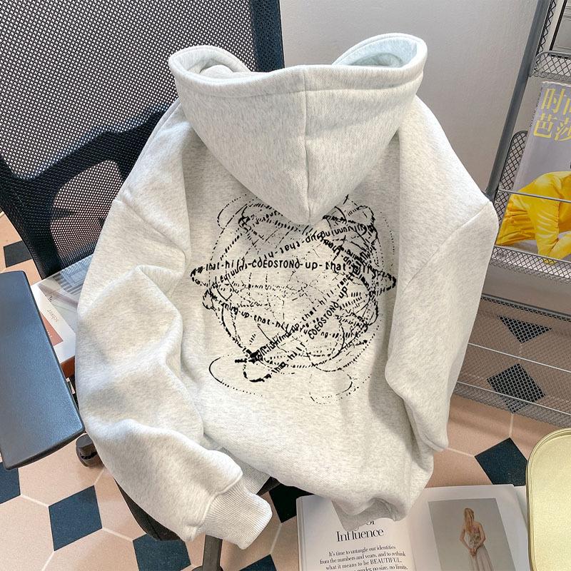 Autumn and winter new American fashion hooded casual sweater men's loose velvet thickened versatile women