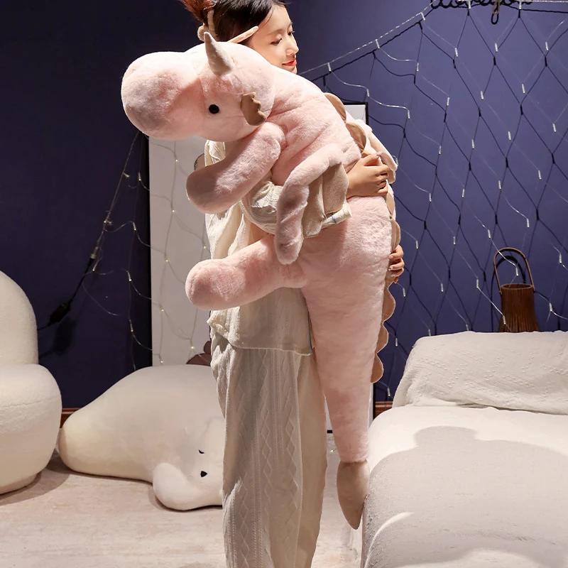70-150CM Little Flying Dragon Plush Toys Giant White Dinosaur Stuffed Animal Toy Soft Bedroom Sleep Pillow Cushion