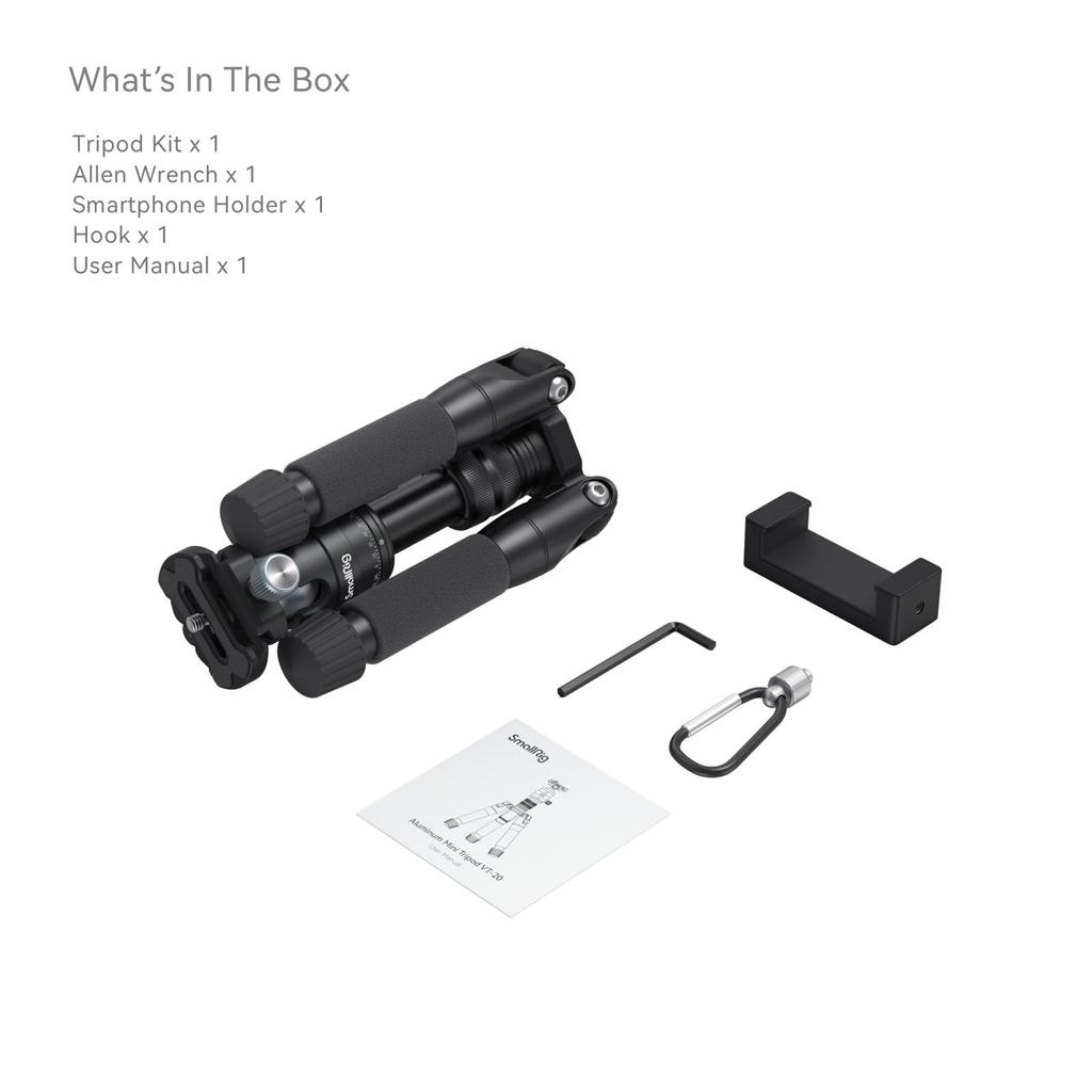 SmallRig Mini Tabletop 6kg Load 52cm with Ball 4289 VT-20 Tripod, Aluminum, Tripod, Capacity, Height, 360° Head, Arca-Swiss Compatible,