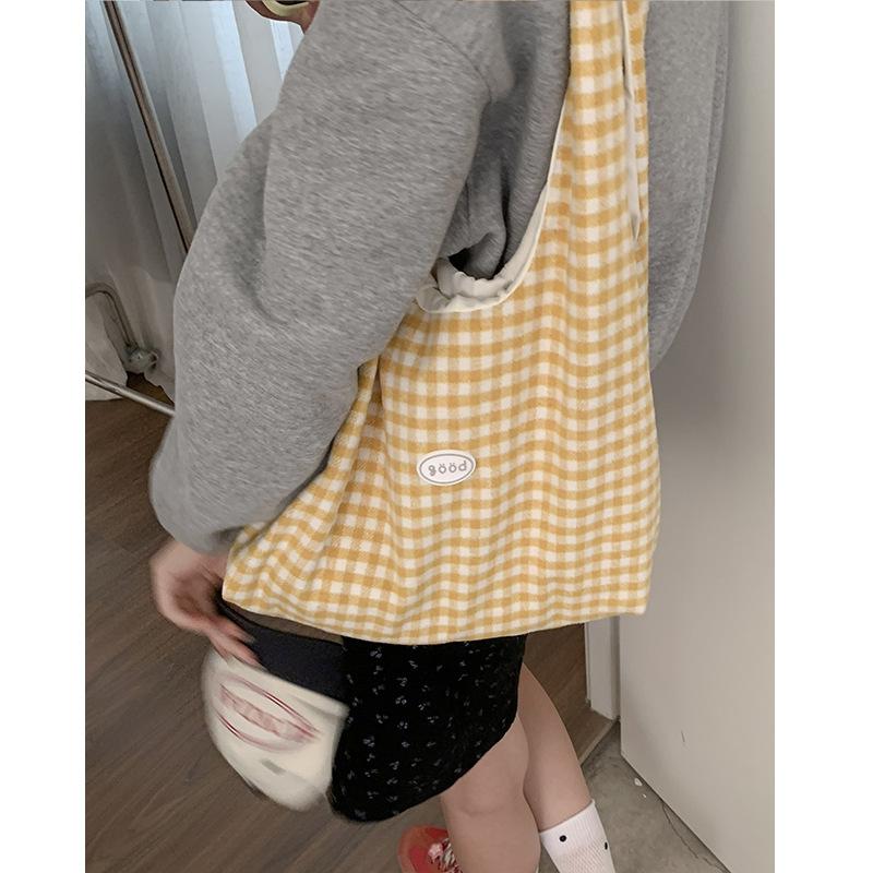 

Tooxika Fashion Большая вместительная сумка через плечо из шерстяной клетчатой ткани