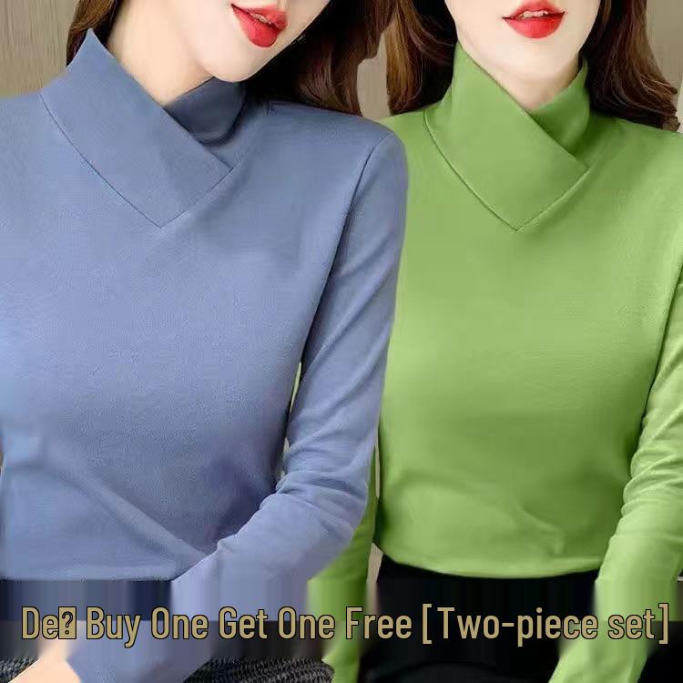 Women's Half-High Collar Fleece Base Layer Shirt – Versatile Long Sleeve T-shirt for Autumn/Winter.