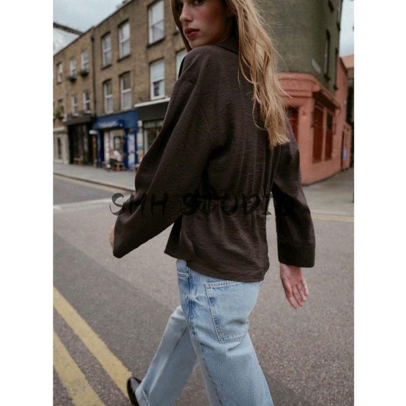 Autumn New Product Women Clothes French Style Design Sense Bowknot Decoration Long Sleeve V-neck Leisure Shirts Top 8751526