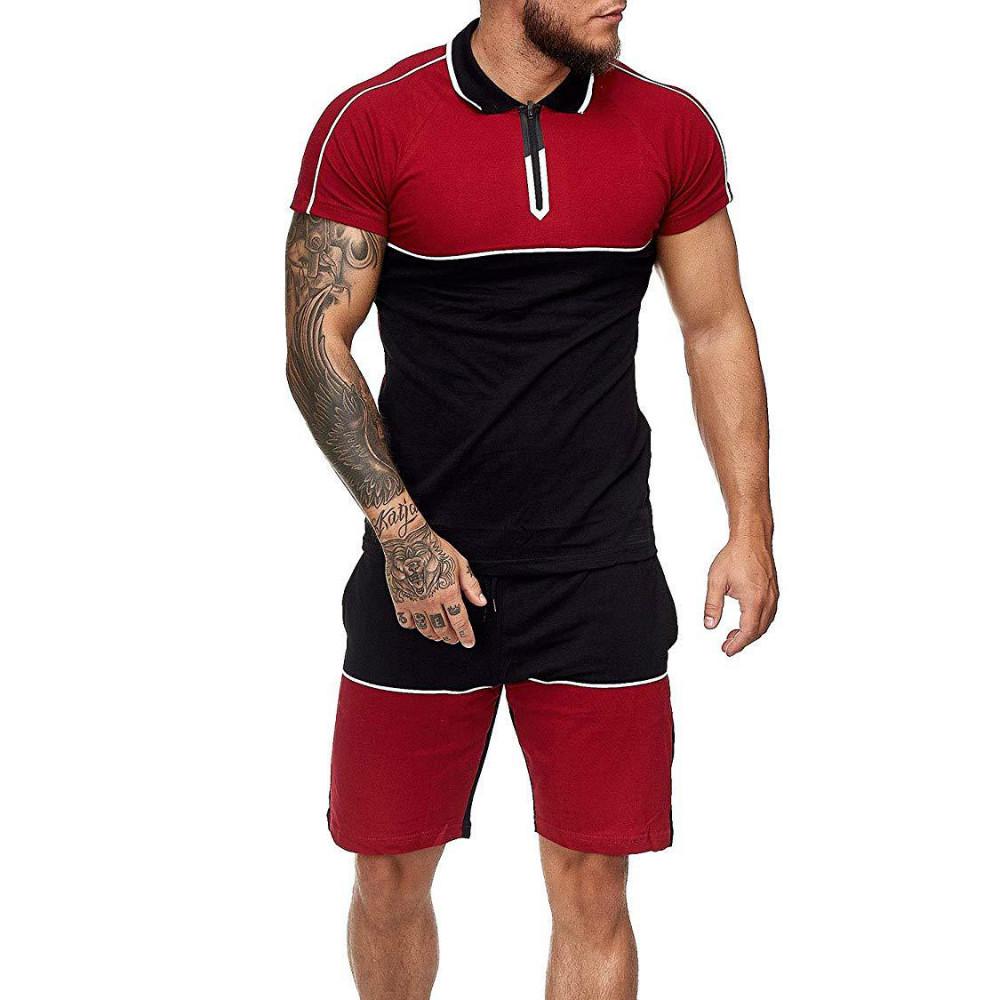 Casual Sportssuit Polo Collar Patchwork 
