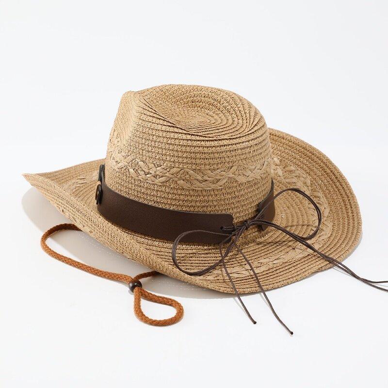 Big eaves jazz straw hat summer seaside vacation sun protection shade beach travel western denim outdoor riding hat
