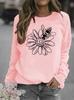 Sunflower Print Round Neck Women's Hoodie
