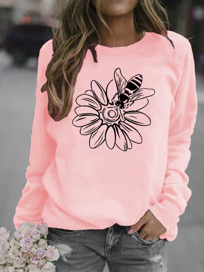 Sunflower Print Round Neck Women's Hoodie