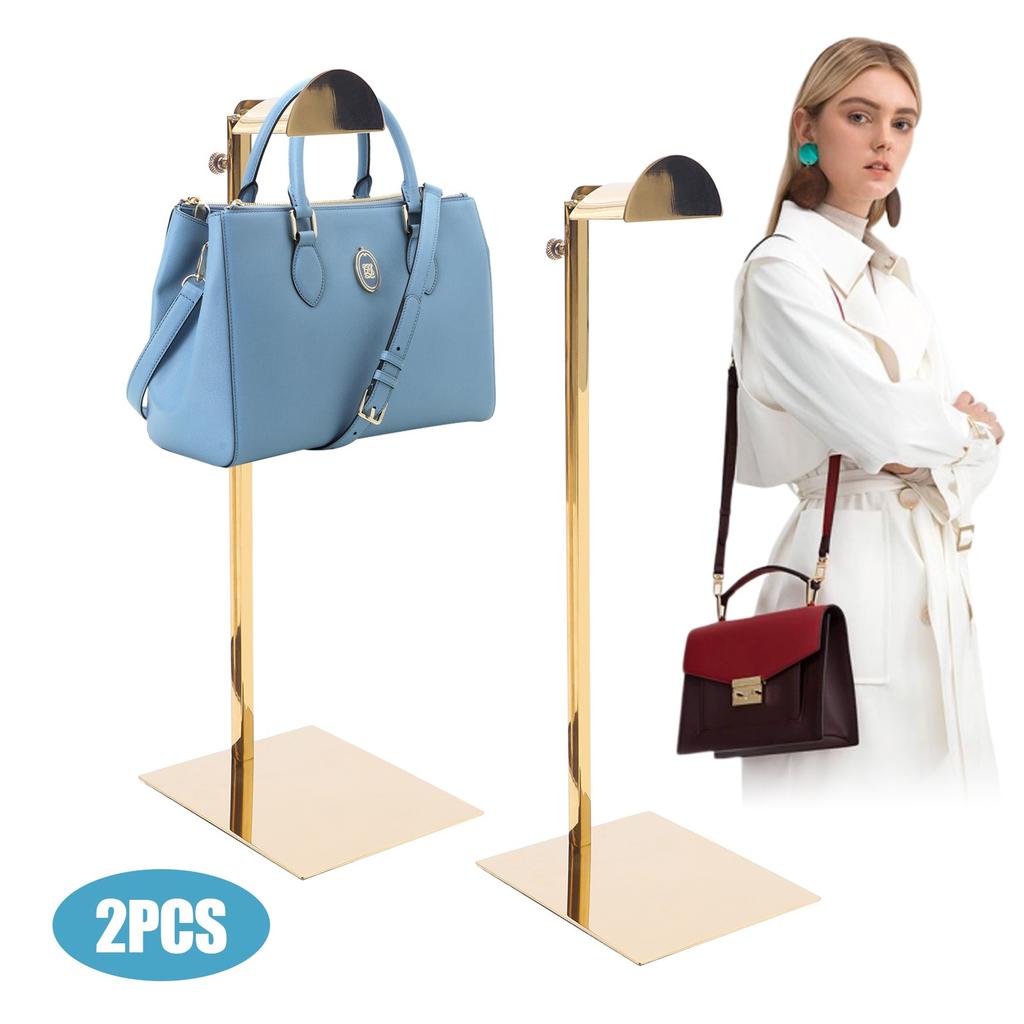 Bymaocar 2pcs Large D-head Hanging Bag Racks, Height Adjustable Stainless Steel Jewelry Display Racks for Clothing Stores & Home