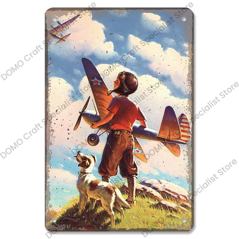 Vintage Airplane Plaques Metal Plate Top Gun Air Force Jet Aces Fighter Retro Metal Tin Signs Club Man Cave Home Wall Decor