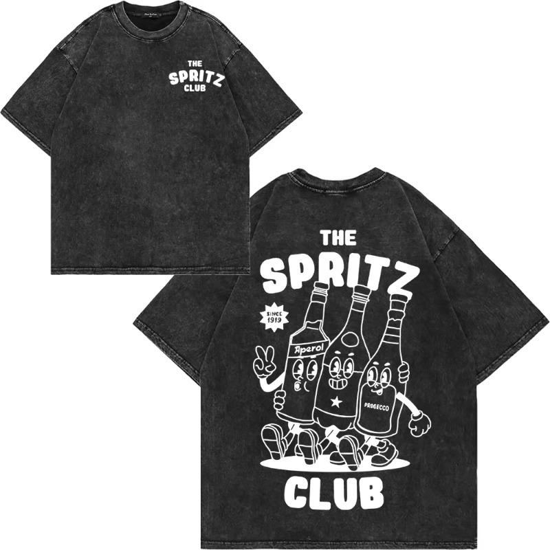 100% Cotton Vintage Washed Aperol Spritz Club T Shirt Fashion Men/Women Aesthetic Graphic Lemon Cool Loose Acid Wash Tees Shirts
