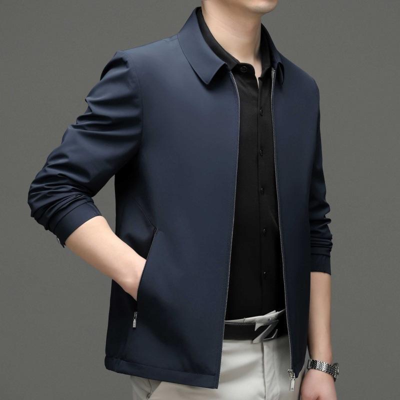 Men's Middle-aged Mulberry Silk Jacket Spring and Autumn New Business Casual Lapel Versatile Daddy Men's Thin Jacket