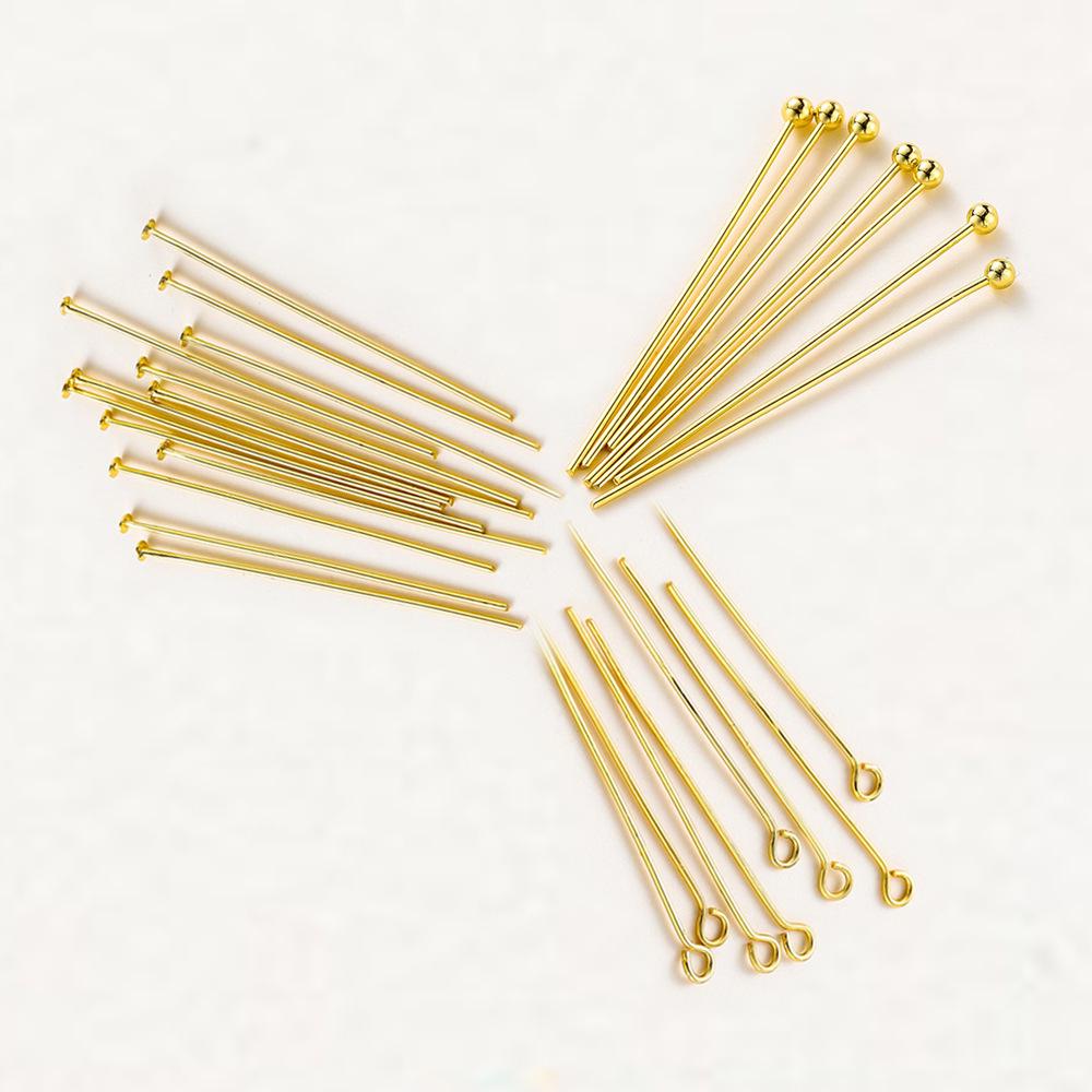 

100 шт.: Позолоченные 18-каратным золотом пины в форме девятки для изготовления украшений своими руками - Прочная медь с сохранением цвета, с плоской головкой для нанизывания и фиксации Nine-Shaped Pin (3*16mm, Thickness 0.6mm)